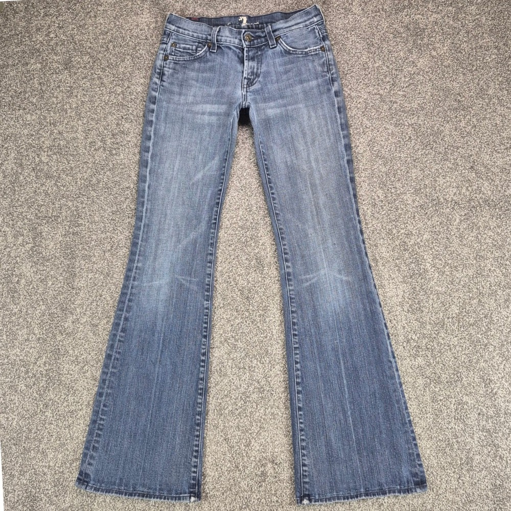7 For All Mankind Flare Jeans Womens 25 Blue Low Rise Y2K Made in USA